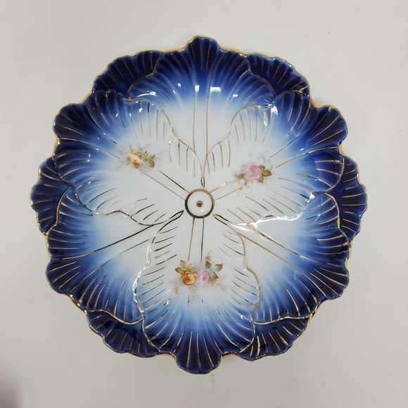 37. Antique Victoria LS&S Carlsbad Austria Flow Blue Bowl Ramekin and Saucer Set - Picture 3 of 12